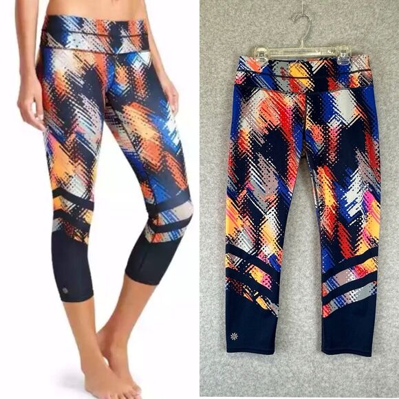 Athleta Women's Lava Sonar Printed Multicolored High Waist Leggings Size S Retro - Picture 1 of 11